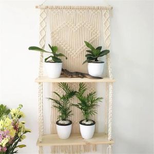 Tapestries Macrame Plant Hanger Basket Bohemian Handwoven Pot Shelf Tapestry Double Layer Home Garden Decoration