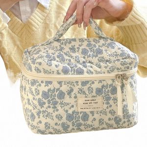 FI Kvinnor Vintage Rose Makeup Bag stor kapacitet quiltning Cott Tote Bags Cosmetic Travel Organizer Storage Handbag H8W9#