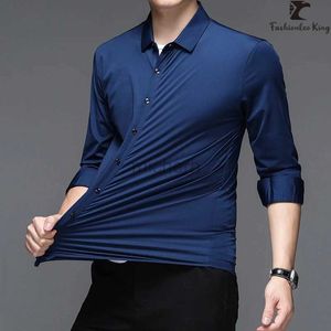 Camisas casuais masculinas Classic Mens High Elastic Smart Smart Sleeved Sleeved Male Technology Technology Formal 240416