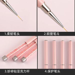 Novos pincéis profissionais de arte da arte unhas pincel rosa UV pintura de caneta esculpida forro unhas de arte 3d pincel strass para manicure para prego