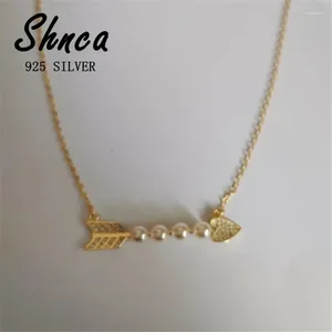 Kedjor Promotion 925 Sterling Silver Arrow Pearl Cupid Love Choker Halsband för Women Girl Sterling-Silver-Jewelry JY113