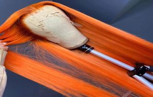 Synthetic Wigs Ginger Orange 180 Density 26 Inch Long Straight Lace Front Wig For Black Women Daily Cosplay Heat Resistant3022939