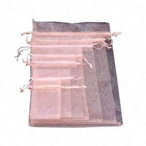 100st Sheer Organza Påsar Drawstring Pouch for Jewelry Party Wedding Favor Party Festival Candy Bags 92Li#