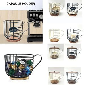 Black Wire Coffee Pod Holders For Counter Stora kapacitet Träbas Hollow Metal Cup Stand Holder Coffee Basket Decor 240416