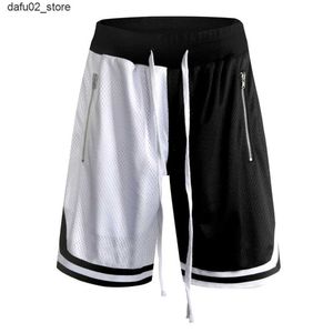 Мужские шорты мужские обычные баскетбольные шорты черные половина и половина тренировочных спортивных залов Фитнес-молнии карманные карманные беговые брюки брюки Q240416