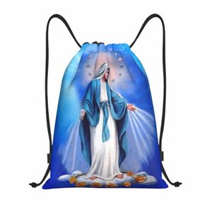 Anpassade katolska jungfruliga Mary -dragskor ryggsäckar väskor Kvinnor Lätt Our Lady of Fatima Gym Sports Sackpack Sacks för Yoga L5XK#