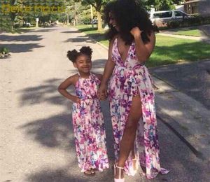 Mother Daughter Dresses Summer Long Family Matching Clothes Floral Print Mom And Maxi Dress Mommy Me 2108107856382