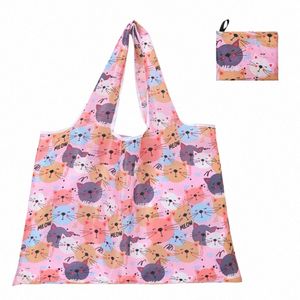 gatto panda animale fr pattern grande borsa per il negozio di piegatura facile da trasportare una borsa di stoccaggio eco di grande capacità riutilizzabile H56L#