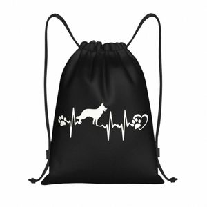 Alemão Shepherd Heart Beat Backpack Backpack Mulheres homens ginástica esporte SACKPACK dobrável Alsatian Wolf Treination Sack Sack C3bz#