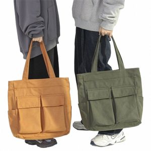 women Tote Bag Vintage Casual Canvas Square Shoulder Bags Unisex Handbags Crossbody Bag Solid Man Large Capacity Shop Bag X6yZ#