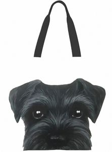 Schnauzer Pintura original Puppy Mercearia Reutilizável Bolsa Mulheres grandes bolsas de ombro casuais para compras 69en#