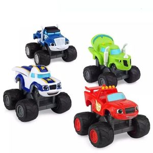 4Pcs Lot Monsters Machines Alloy Car Toys Russian Classic Blaze Model Vehicles Truck Cartoon Figure Game for Kids Birthday Gifts 240402
