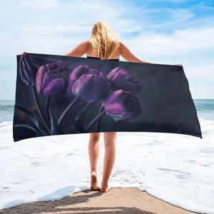 Handduk lila tulpanblomma mikrofiber badhanddukar för vuxna mjuk rese bärbar dusch yoga