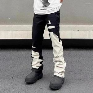 Men's Jeans Foufurieux Spring Autumn Black White Splicing Pants Straight Workwear High Street Bootcut Men Trousers Male Clothes