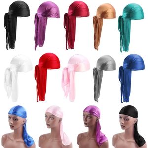 Män kvinnor Förbundna elastiska headwrap cancerhuvud halsduk Silk Durag Pirate Hat Bandana Turban Hijab 240416