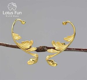 Lotus Fun Luxury 925 Sterling Silber Klassisches Muster Acanthus Blatt Ungewöhnliche Design -Stift Ohrringe für Frauen 18k Goldschmuck 220107225402