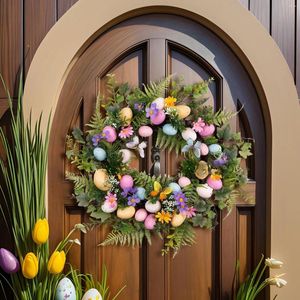 Dekorativa blommor Easter Egg Flower Wreath 45 cm för Firt Door Celebration Holiday