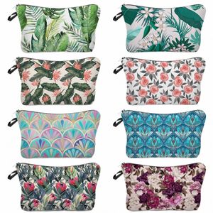 travel Eco Reusable Makeup Organizer Bag Casual Mini Women's Cosmetic Bag Toiletry Kit Pencil Case For Girl Floral Plant Print d7bd#