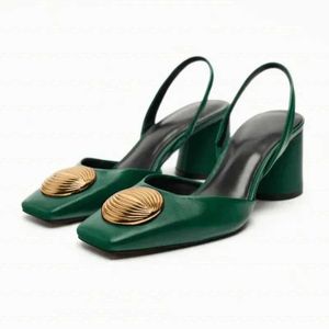 Sandali traf retro womens green block tacco 2024 autunno scarpe quadrate uniche quadrate di lusso da donna sandali ad alto tacco da donna scarpe da donna j240416