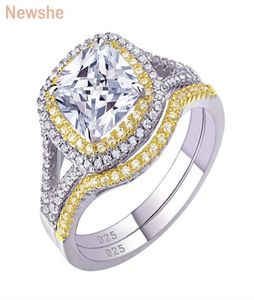 Sie 925 Sterling Silver Halo Gelbgold -Farb -Verlobungsring Ehering -Braut -Braut -Set für Frauen 18ct Kissen geschnitten AAAAA CZ 2106238877584