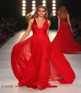 Sexy rote Abendkleider Designer Deep V Neck Langes Chiffon Abendkleider Vestidos de fiesta2345627