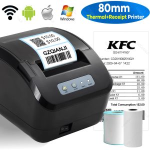 Skrivare 3Inch Label Printer 80mm Thermal Label Maker Barcode Sticker Frakt Bluetooth Kvitto Skrivare Två i en WiFi LAN USB