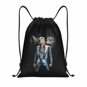 custom Johnny Hallyday With Wolf Drawstring Bag for Shop Yoga Backpacks Women Men French Rock Singer Sports Gym Sackpack a7F0#