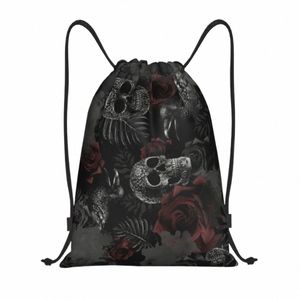 Schädel FRS Draw String Bags Frauen Männer tragbare Fitnessstudio Sport Sackpack Halen Rose Blumen Training Aufbewahrung Rucksäcke u4on#