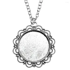 Pendant Necklaces Round Flower Style Cameo Cabochon Base Setting Necklace For Girls Accessories Women Diy Chain Length 70cm OR 45 4cm
