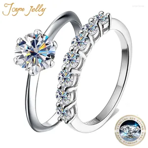 Cluster Rings JoyceJelly 1.7CT D-COLOR Moissanite Ring Set Sterling Silver 925 Jewelry 2 Pcs/set Wedding Bands Female Engagement Gift Size