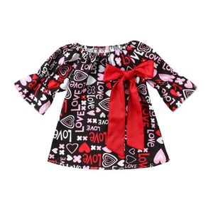 2020 Valentine Baby Girls Love Princess Dress Tops Children Flare Half Sleeve Love Heart Bow Dresses Fashion Boutique Kids Clothin8934846