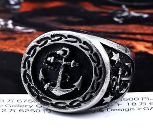 316L Stainless Steel Ring Anchor Biker Men Ring Punk Vintage Finger Gold Anchor Top Quality Fashion Jewelry1313433