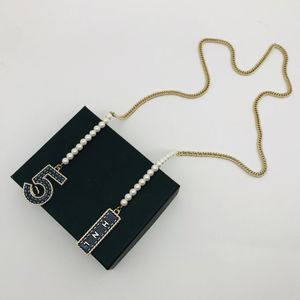 Fade aldrig mässing Luxury Brand Designer Pendant Necklace Pendant Denim Blue Emamel Pearl Necklace Pendant Halsband Pärlkedjan SMyckespresent Box Box