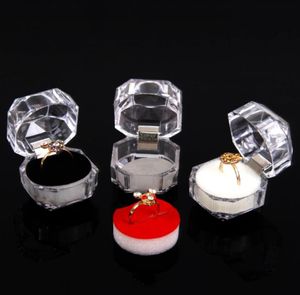 Целый 40 прозрачный вид пластиковой кольцевой кольцо коробочки для ювелирных изделий WhiteBlackPink Padding7888094