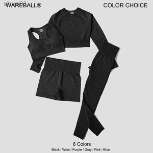 Kvinnors spårvagnar Wareball Yoga Set Sports Wear for Women Gym Clothing Sports Sport Fitness Långärmad Crop Top High midja Leggings Sports Suitsl2403