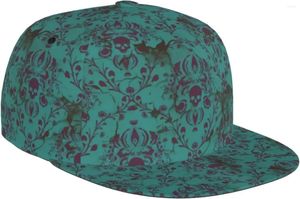 Boll Caps Damask Skull Estruerad Flat Bill Hat Unisex Snapback Baseball Cap Hip Hop Style Visor Blank justerbar svart