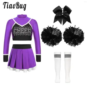 Clothing Sets Children Girls Cheerleader Performance Costumes Cheerleading Dress Cheer Uniform Pompoms With Socks Outfits For Carnival Party