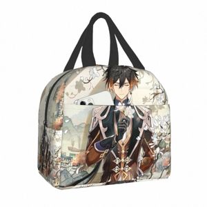 Zhgli Genshin Impact Lunch Bag Сумка портативное пикник Теплодиальный кулер изолирован Bento Box для студенческого школьного аниме -игры для ланча