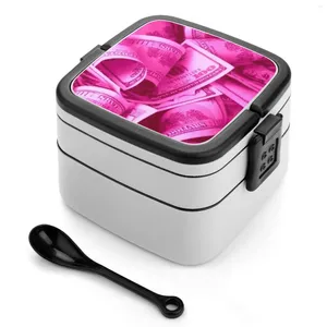 Zabranie obiadowe Pink Y2K Pieniądze Estetyczne podwójna warstwa bento pudełko przenośny lunch dla dzieci w szkole 80s 90s 00s Glitter