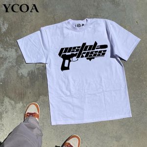 T-shirt de grandes dimensões Men roupas de verão Cotton Hip Hop estético Manga curta de luvas curta Streetwear 90s Vintage Harajuku Y2K Top Tees 240416