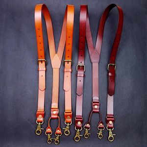 24145CM Vintage Leather Mens Suspenders 4Hook YBack For Pants Braces Man Women Slip Suspender 240401