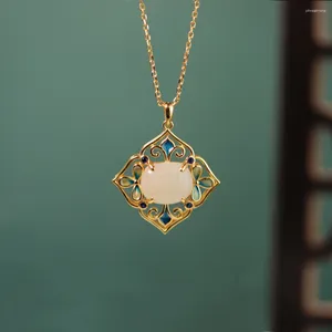 Pendants 2024 S925 Silver An Jade Chinese Ethnic Necklace For Women Colorful Sterling Luxury Plating 18K Gold Bone Chain