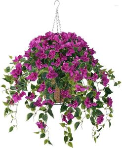 Fiori decorativi homsunny cesto sospeso artificiale 4pcs vite di seta bougainvillea per fiore di fodera di cocco da 10 pollici all'aperto/interno