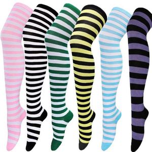Сексуальные носки модные полосатые длинные носки Женщины Сексуальные бедро высокие носки на колене высокие чулки хлопковые рождественские носки 240416
