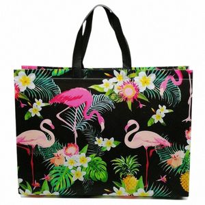 FI Flamingo Printing Shop Bag Women Foldbar N-Woven Tyg Eco Handbag Travel Livsmedelsbutik Vikväskor Kläder Tygväska N8ed#