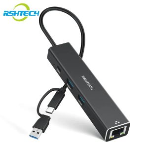 HUBS RSHTECH ST310 USB do Ethernet Adapter 10 Gb / s USB Hub z RJ45 Gigabit Ethernet Type C LAN Adapter do laptopa