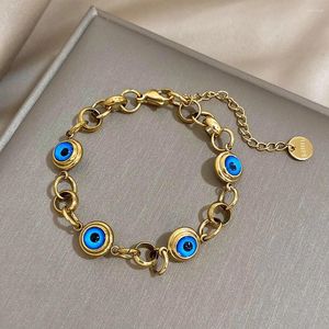 Link Bracelets Greatera Lucky Blue Eye Bead Stainless Steel For Women Gold Plated Metal Chain Charm Bracelet Waterproof Jewelry