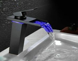 106quot Black Water Powered LED Faucet Bathroom Basin Faucet Brass Mixer Tap Waterfall Faucets Cold Crane Basin Tap5109922