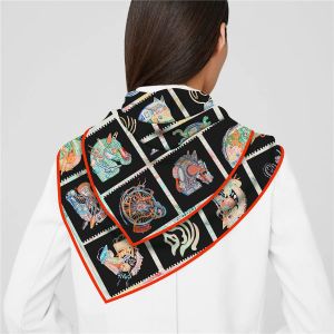 2024 Ny Brand Square Scarf Women Fashion Twill 100% Silk Scarf sjal design hijab bandana foulard prismatiska hästhuvud halsduk