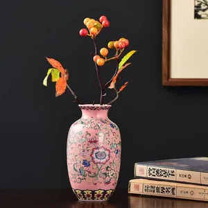 Vases Chinese Classical Ceramic Enamel Colored Pink Vase Home Living Room Bedroom Office Shelf Flower Arrangement Decorative 1Pc